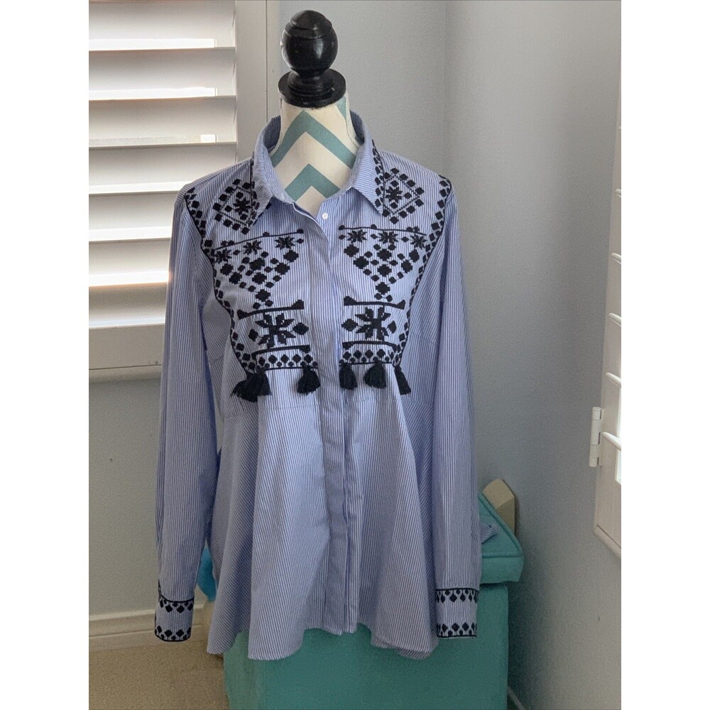 Zara , Long Sleeves Embroidered Tunic, Blouse, Office Top XS